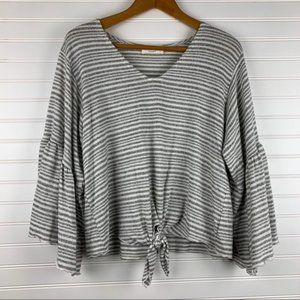 Lavender Field Grey Stripe Belled Sleeve Sleeve